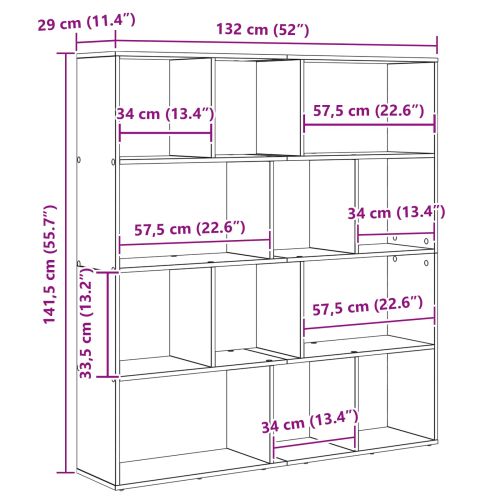 Шкаф за книги Черния дъб 132 x 29 x 141,5 см Инженерно дърво