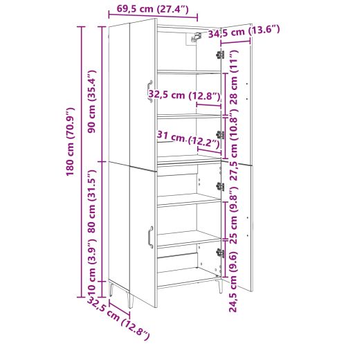 Висок шкаф 2 pcs Дъб Инженерно дърво
