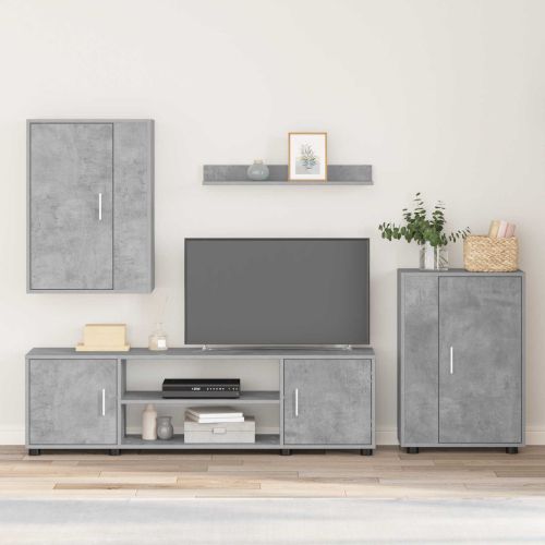 Комплект ТВ шкаф 4 pcs Циментено сиво Инженерно дърво