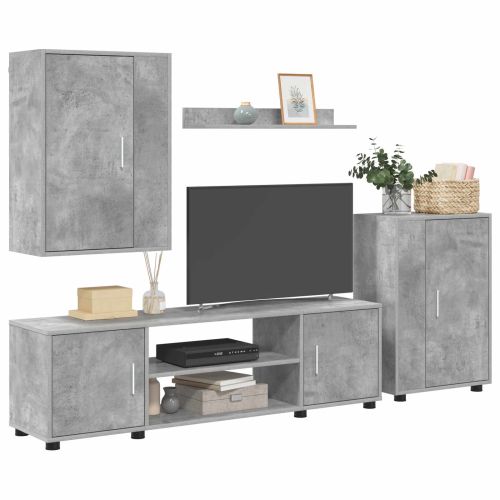 Комплект ТВ шкаф 4 pcs Циментено сиво Инженерно дърво