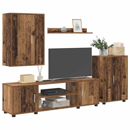 Комплект ТВ шкаф 4 pcs Старо дърво Инженерно дърво