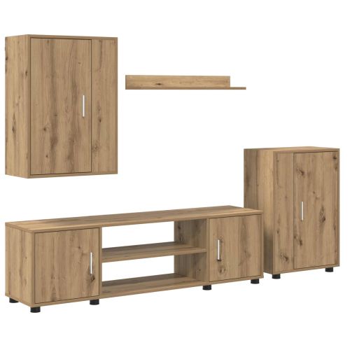Комплект ТВ шкаф Монтиране на стена 4 pcs Дъб Инженерно дърво