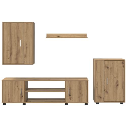 Комплект ТВ шкаф Монтиране на стена 4 pcs Дъб Инженерно дърво