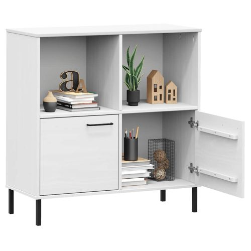 Библиотека с метални крака бяла 90x35x90,5 см дърво масив OSLO