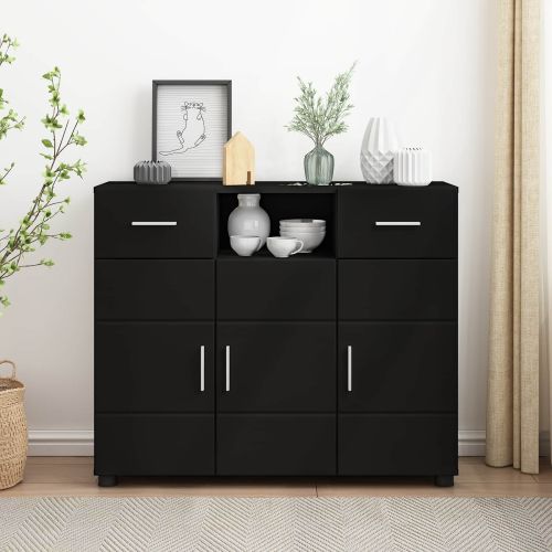 Дървен шкаф Черно 88,5 x 30,5 x 73 см Инженерно дърво