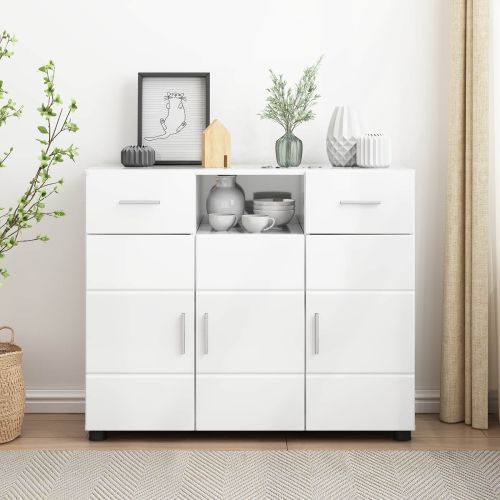 Дървен шкаф Лъскаво бяло 88,5 x 30,5 x 73 см Инженерно дърво