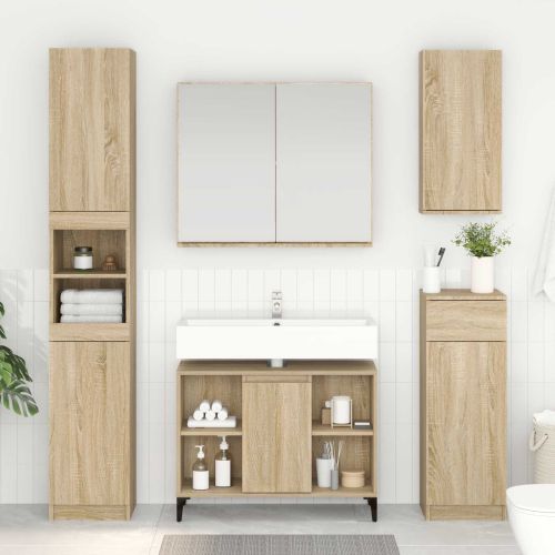 Шкаф за мивка с рафт със съхранение Сонома дъб 80 x 33 x 60 см