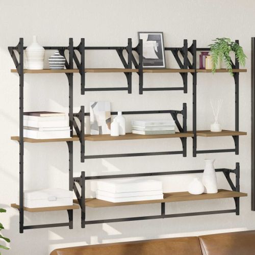 Комплект стенни рафтове с рафт 6 pcs Дъб 100 x 25 x 30 cm