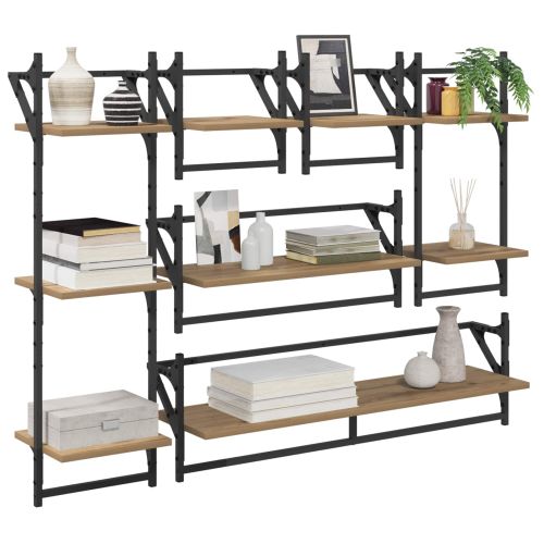 Комплект стенни рафтове с рафт 6 pcs Дъб 100 x 25 x 30 cm