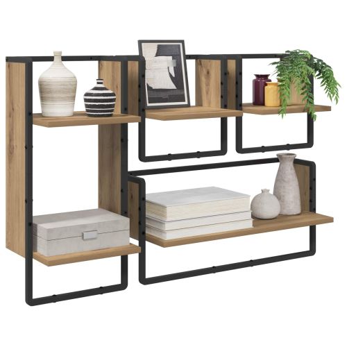 Комплект стенни рафтове с рафт 4 pcs Дъб 65 x 25 x 30 cm