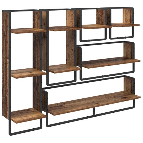 Комплект стенни рафтове 6 pcs Старо дърво 100 x 25 x 30 cm