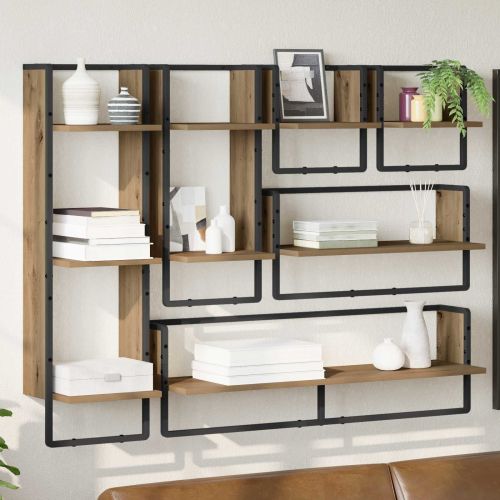 Комплект стенни рафтове с рафт 6 pcs Дъб 100 x 25 x 30 cm