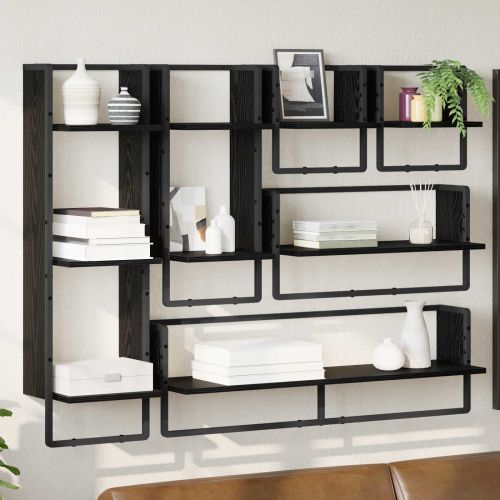 Комплект стенни рафтове 6 pcs Черния дъб 100 x 25 x 30 cm