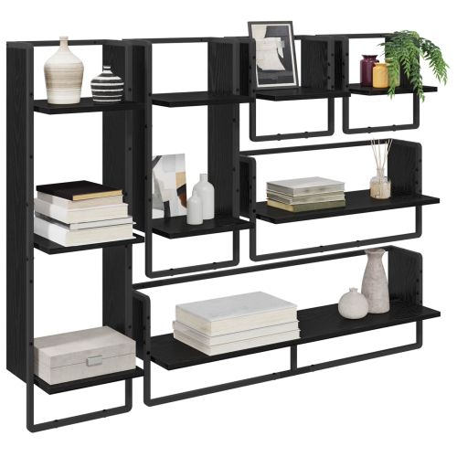Комплект стенни рафтове 6 pcs Черния дъб 100 x 25 x 30 cm