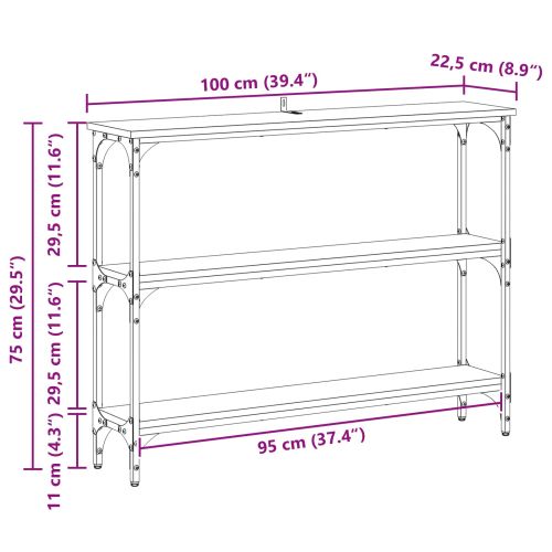 Конзолна маса Черен дъб 100 x 22,5 x 75 см Инженерно дърво
