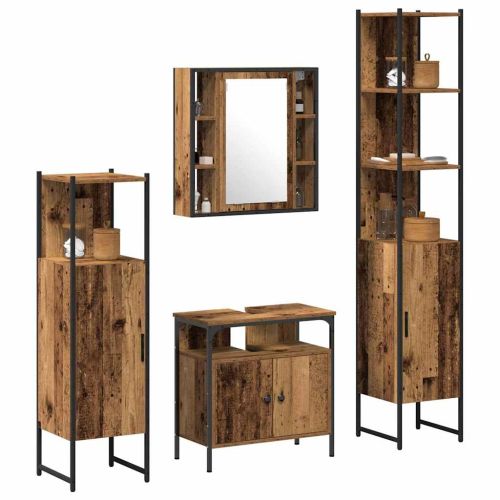 Комплект мебели за баня 4 pcs Старо дърво Инженерно дърво