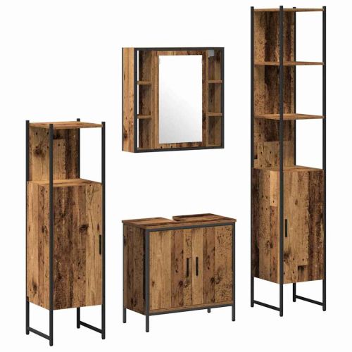 Комплект мебели за баня с рафт 4 pcs Кафяво 33 x 33 x 185.5 см