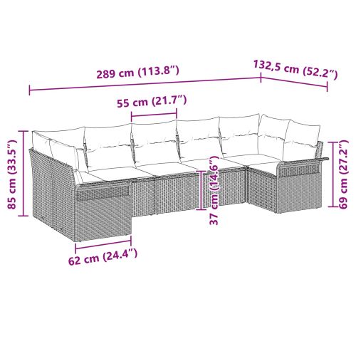Градински Софа Комплект с възглавница 7 pcs Кафяво Полиратан