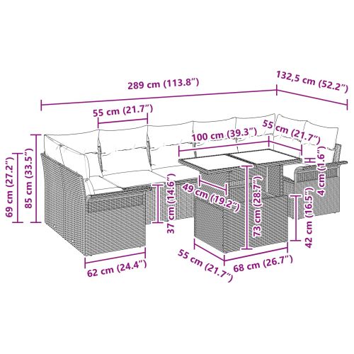 Градински Софа Комплект с възглавница 8 pcs Кафяво полиратан