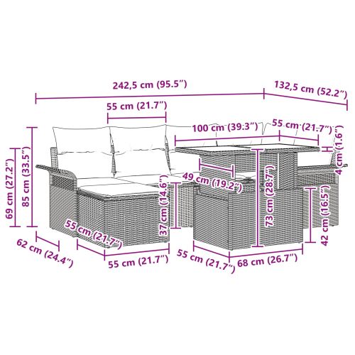 Градински Софа Комплект с възглавница 7 pcs Сив полиратан