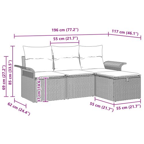 Градински Софа Комплект 4 pcs Кафяво и червено полиратан