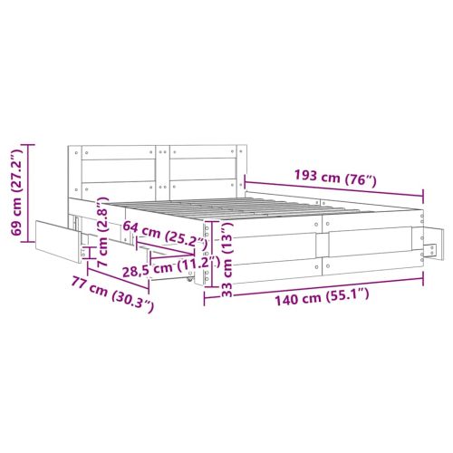 Рамка за легло 2 pcs Сонома 137 x 188 см Инженерно дърво