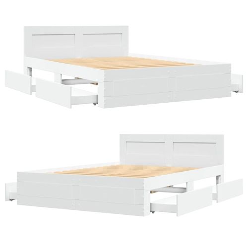 Рамка за легло с таблото 2 pcs Бял 137 x 188 см Инженерно дърво
