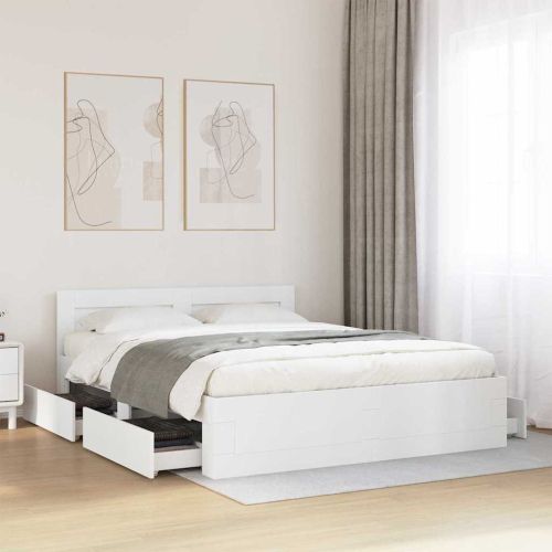 Рамка за легло с таблото 2 pcs Бял 150 x 200 cm Инженерно дърво
