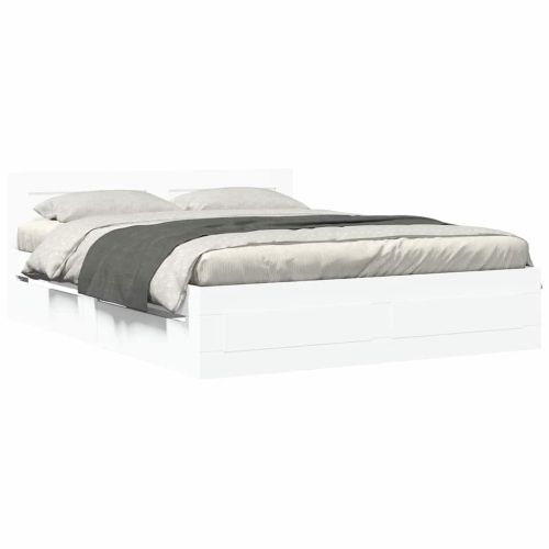 Рамка за легло с таблото 2 pcs Бял 150 x 200 cm Инженерно дърво