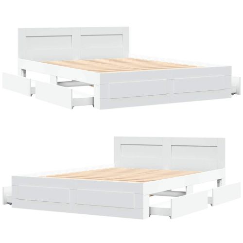Рамка за легло с таблото 2 pcs Бял 150 x 200 cm Инженерно дърво