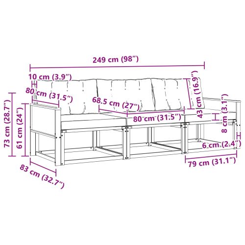 Комплект дивани за открито 3 pcs Натурално и светлосиво