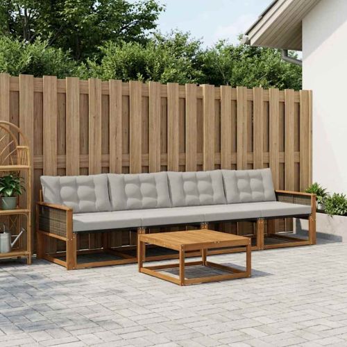 Комплект дивани за открито 5 pcs Натурално и светлосиво