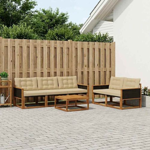 Комплект дивани за открито 6 pcs Натурален и Бежов