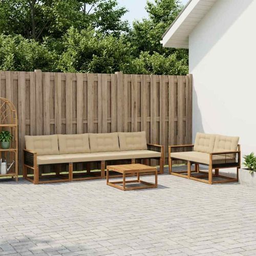 Комплект дивани за открито 7 pcs Натурален и Бежов