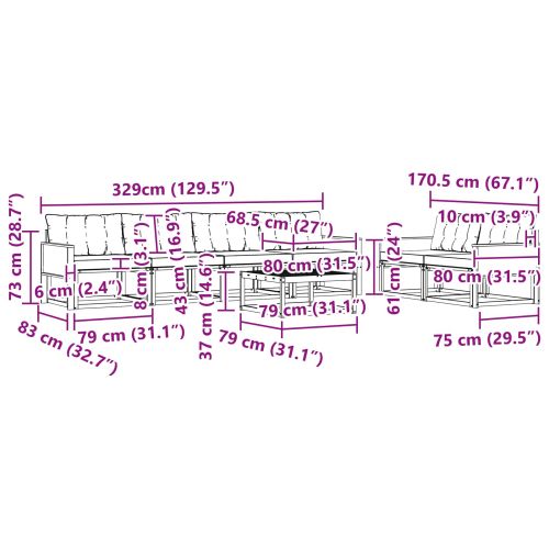 Комплект дивани за открито 7 pcs Естествено и черно