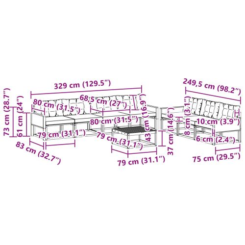 Комплект дивани за открито 8 pcs Натурален и Бежов