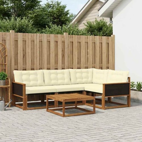 Комплект дивани за открито 5 pcs Натурален и Крема