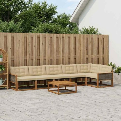 Комплект дивани за открито 7 pcs Натурален и Бежов