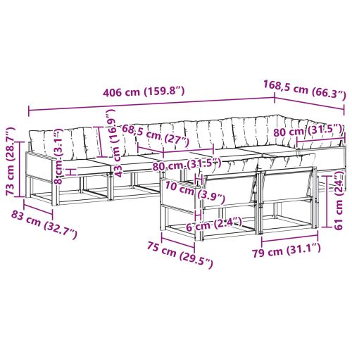 Комплект дивани за открито 8 pcs Натурално и светлосиво