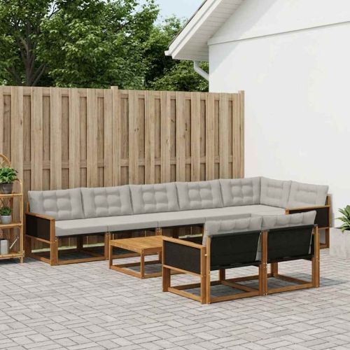 Комплект дивани за открито 9 pcs Натурално и светлосиво