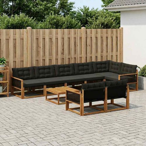 Комплект дивани за открито 9 pcs Естествено и черно