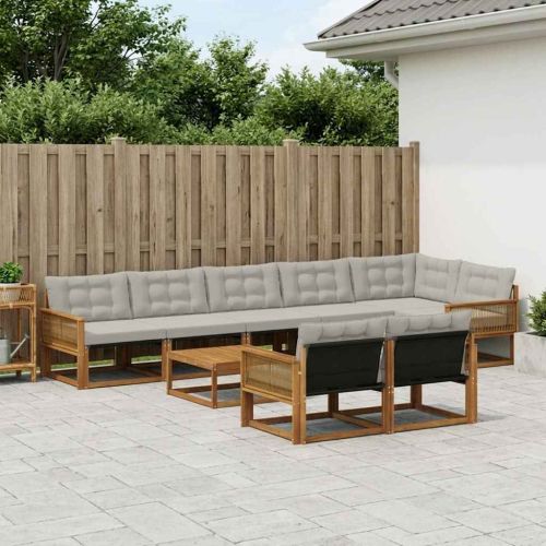 Комплект дивани за открито 9 pcs Натурално и светлосиво