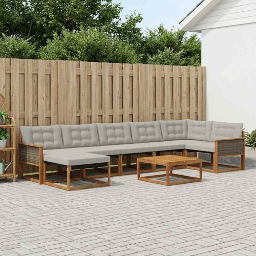 Комплект дивани за открито 8 pcs Натурално и светлосиво