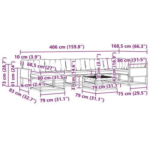 Комплект дивани за открито 8 pcs Естествено и черно