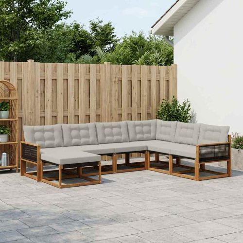 Комплект дивани за открито 8 pcs Натурално и светлосиво