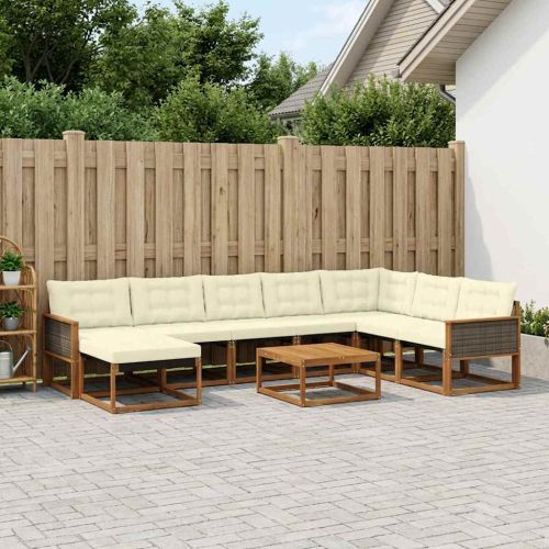 Комплект дивани за открито 9 pcs Натурален и Крема