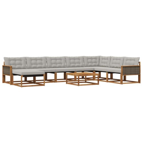 Комплект дивани за открито 9 pcs Натурално и светлосиво