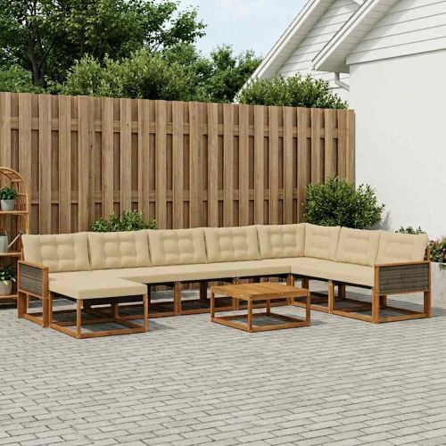 Комплект дивани за открито 9 pcs Натурален и Бежов