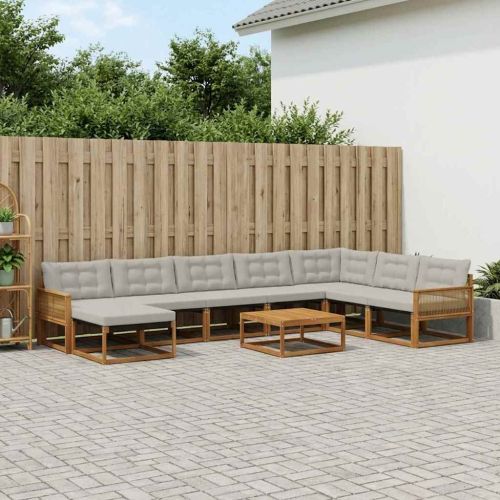 Комплект дивани за открито 9 pcs Натурално и светлосиво