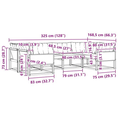 Комплект дивани за открито 6 pcs Натурално и светлосиво